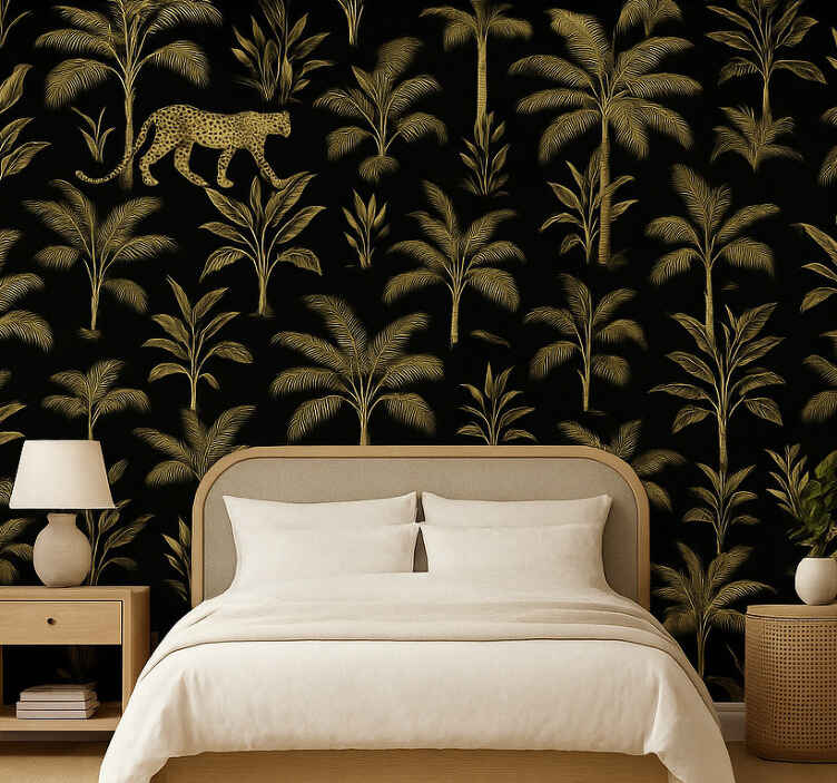 Master bedroom wallpaper beige animals - TenStickers