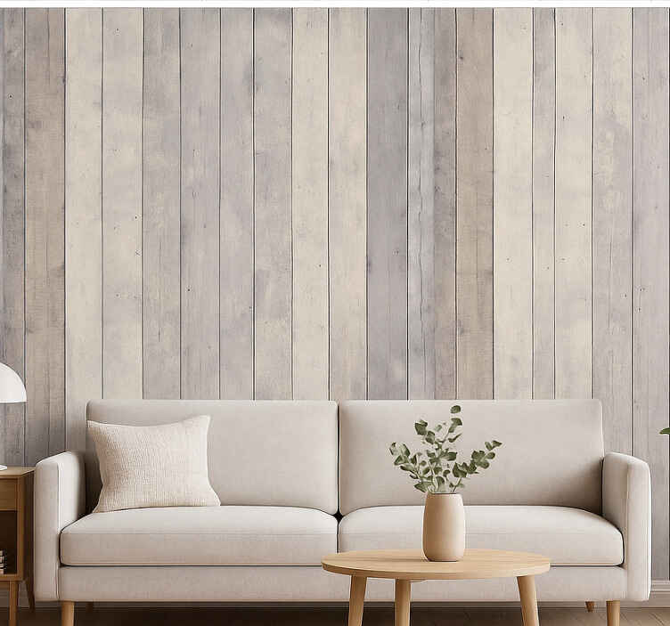Carta da parati soggiorno effetto pannello legno sbiancato - TenStickers