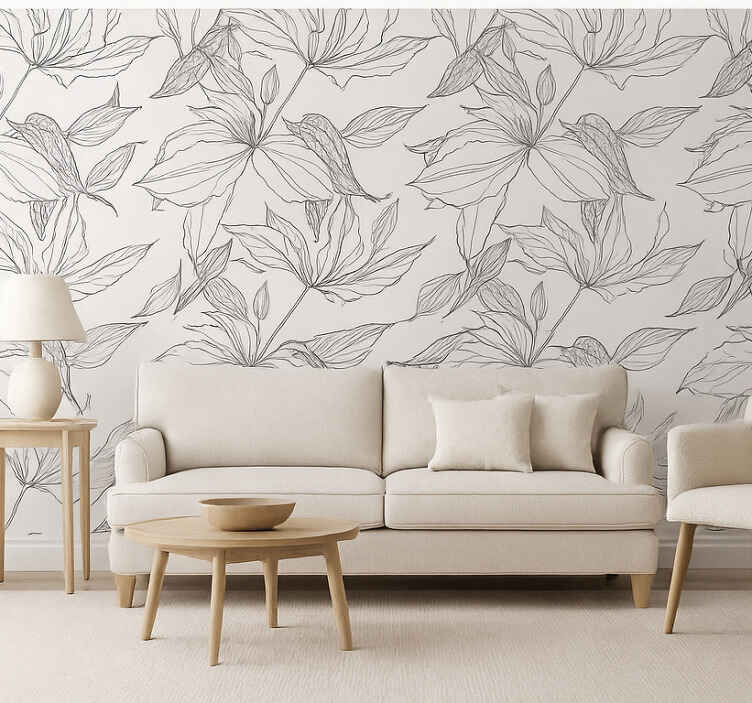 Papel tapiz flor en silueta blanco y negro - TenVinilo