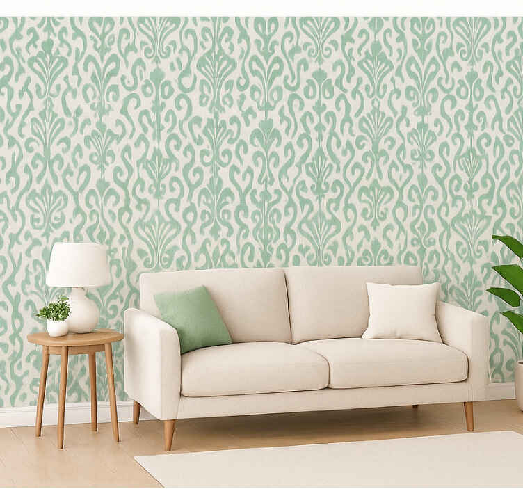 Papel tapiz adornos retro en rosa y verde - TenVinilo
