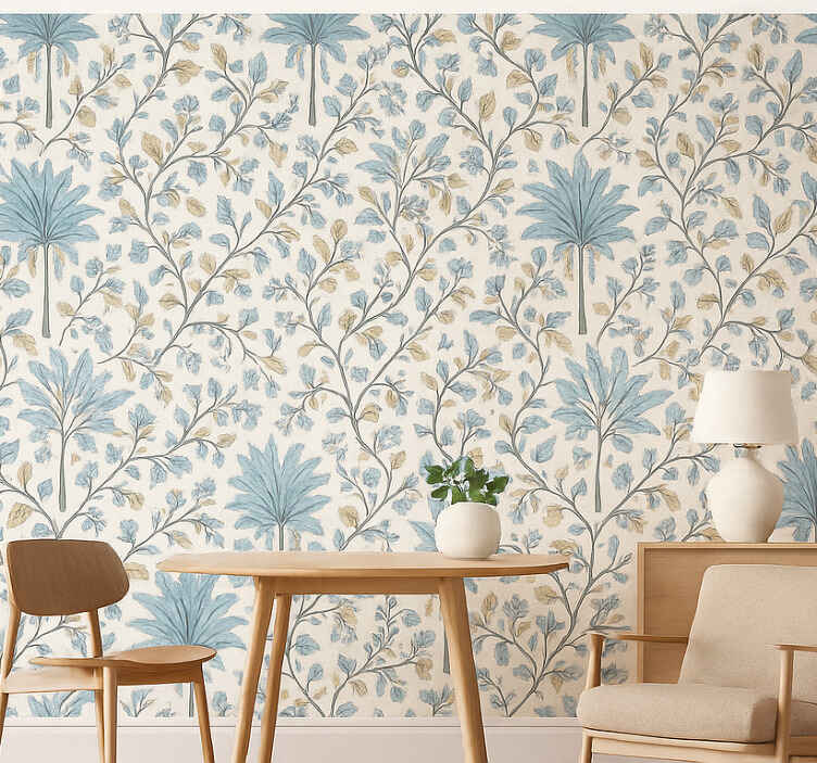 Tree wallpaper in muted teal botanical palms - TenStickers