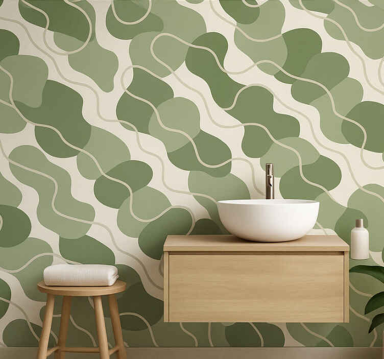 Abstract behang moddergroene organische flow - TenStickers