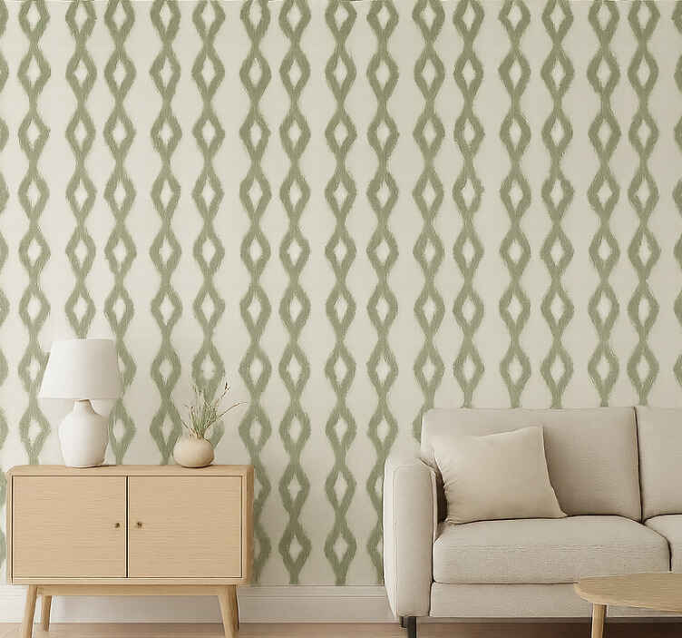 Behang verticale strepen moddergroen ikat - TenStickers