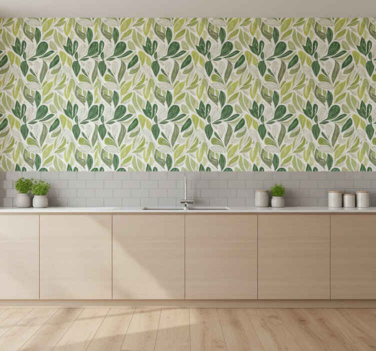Leaf wallpaper in green and beige design - TenStickers