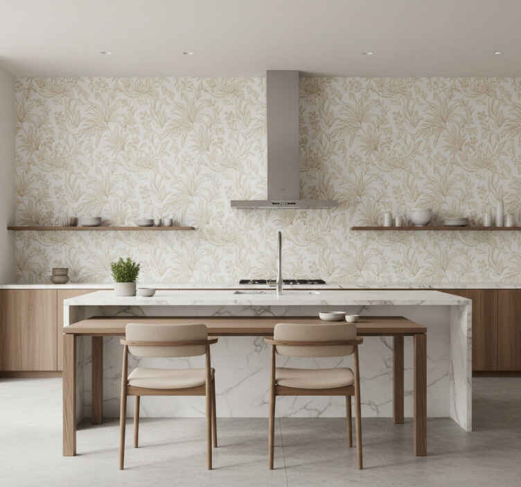 Leaf wallpaper in floral beige jungle design - TenStickers