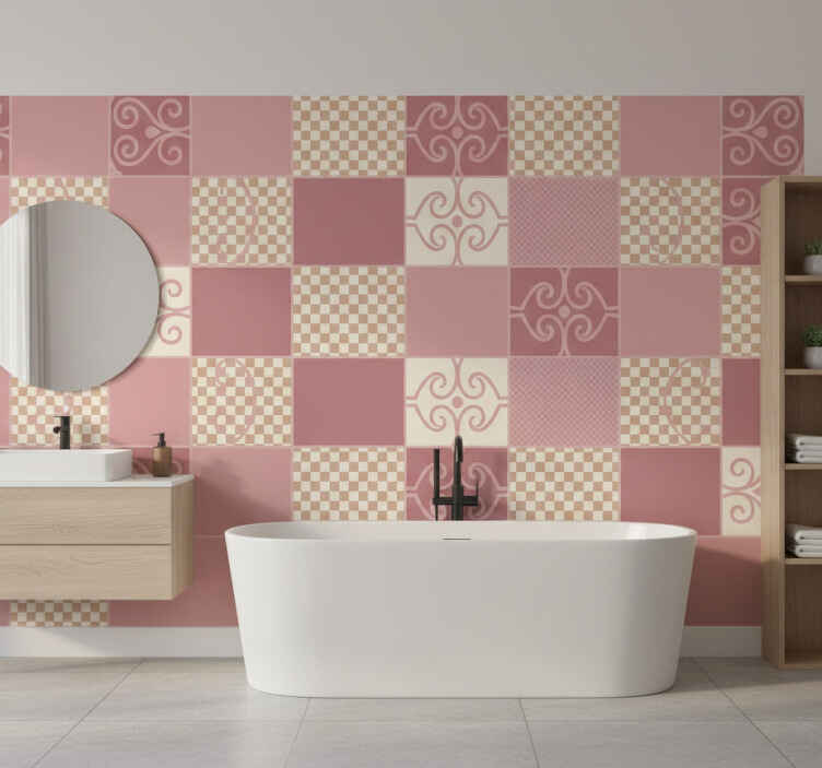 Shapes wallpaper vintage checkered pink design - TenStickers