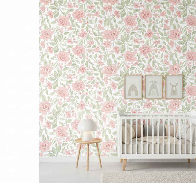 Leaf wallpaper in light pink and cream - TenStickers