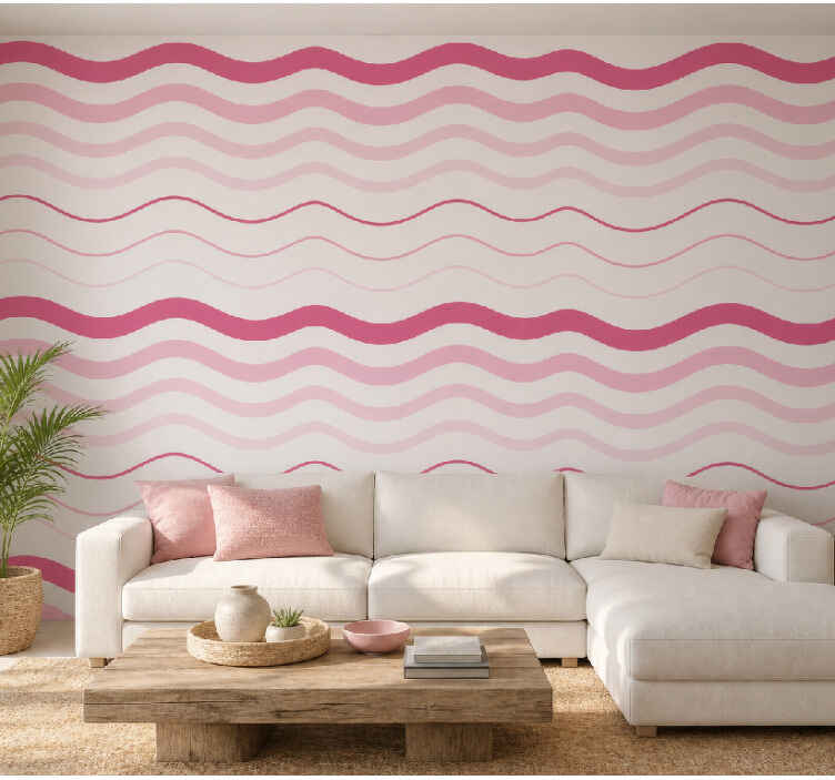 Papier peint salon vagues roses - TenStickers