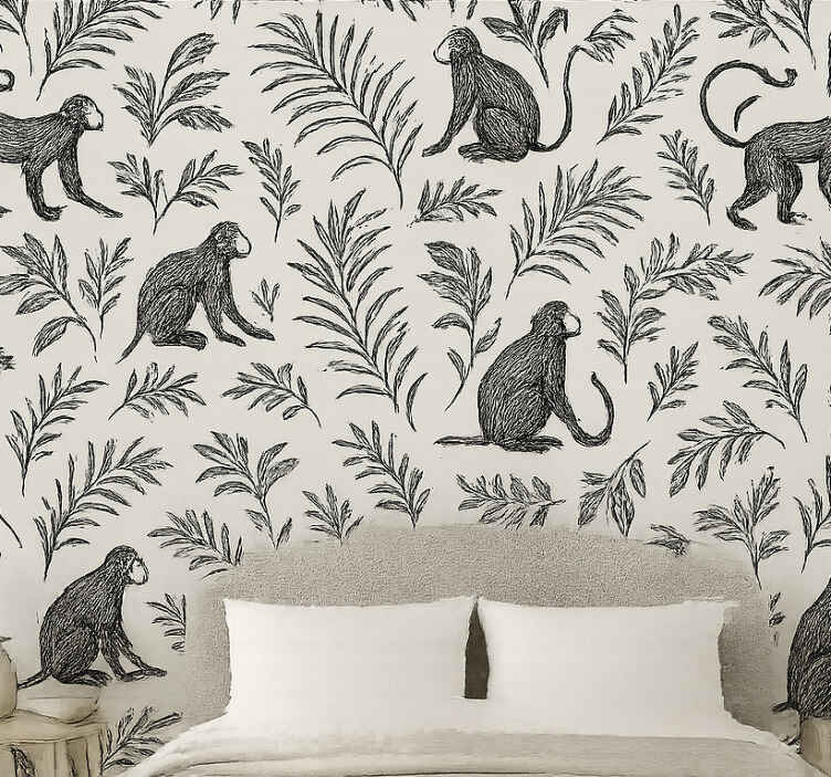 Carta da parati camera da letto design scimmia bianca e nera - TenStickers