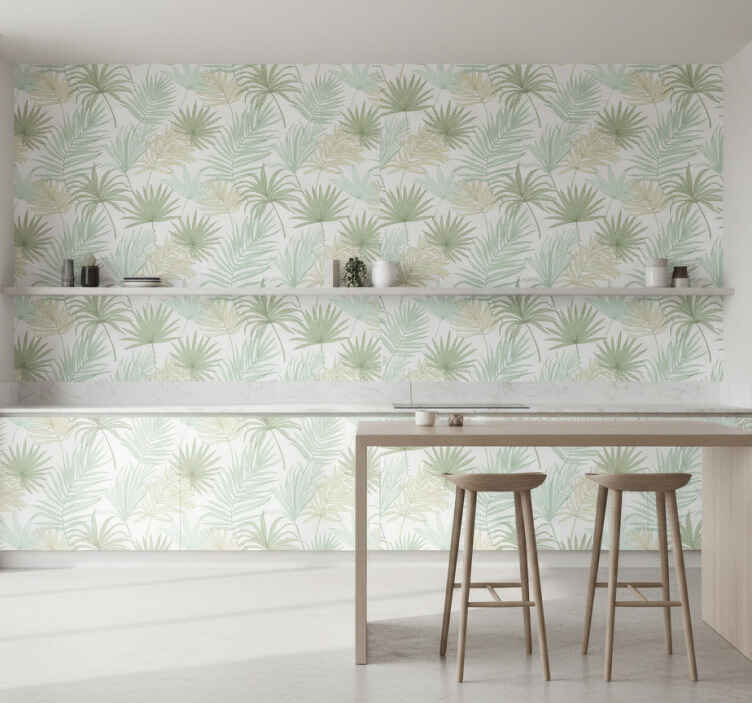 Papier peint feuilles feuilles de palmier tropical léger - TenStickers