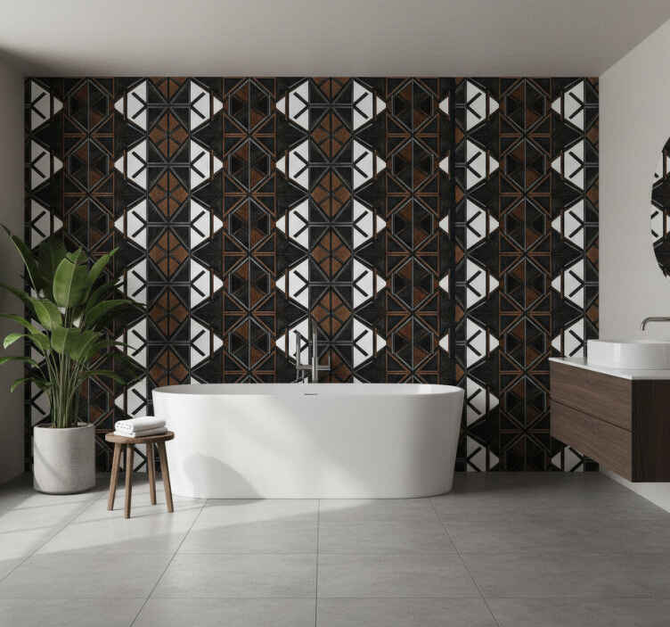 Wallpaper industrial geometric black brown - TenStickers