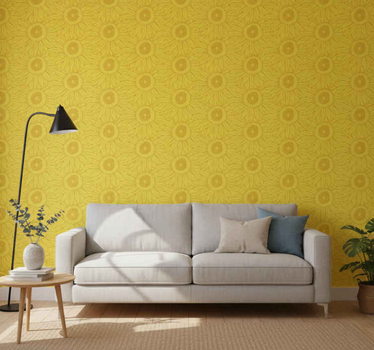 Papel tapiz amarillo tonos claros de girasol - TenVinilo
