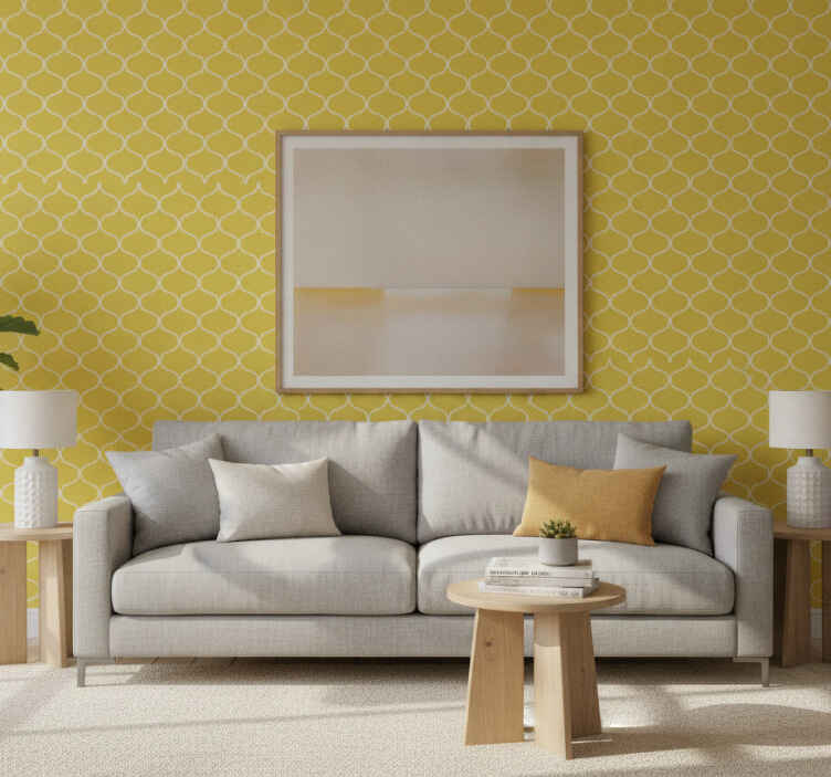 Papel tapiz amarillo patrón de líneas geométricas - TenVinilo