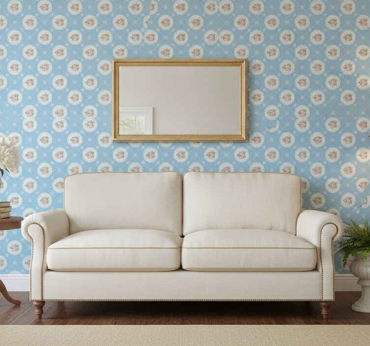 Tapete blau mit floralem spitzenmuster - TenStickers
