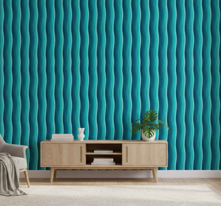Blue wallpaper wave pattern design - TenStickers