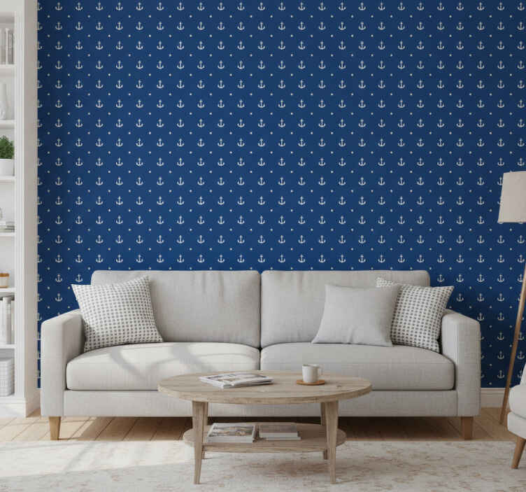Blue wallpaper with anchors design - TenStickers