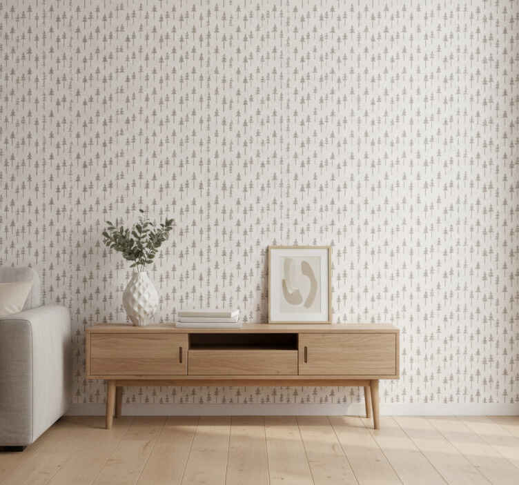 Papel tapiz blanco con patrón de árboles - TenVinilo