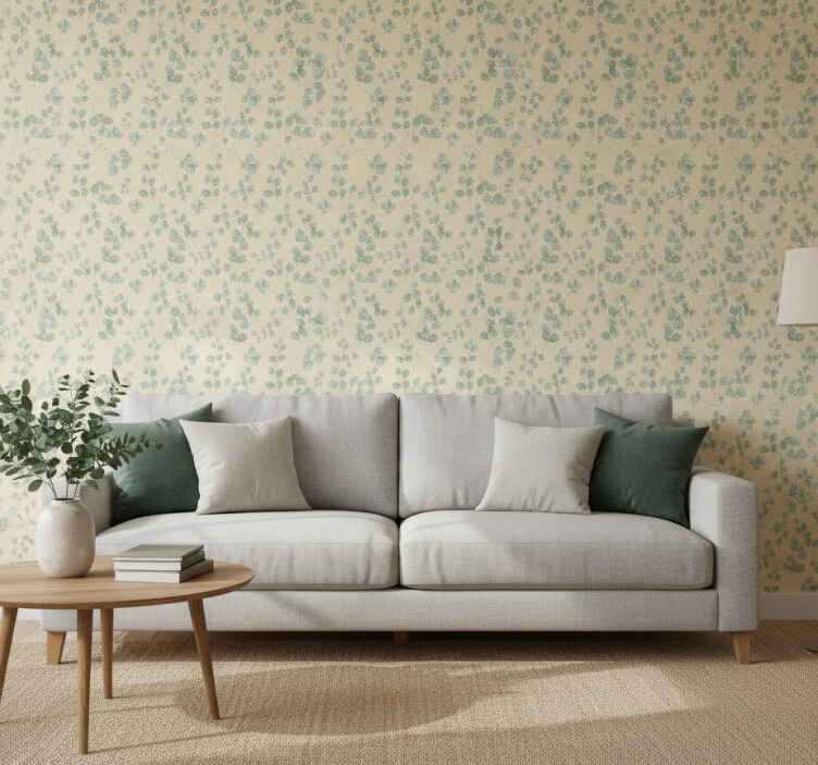Carta da parati beige motivo foglie di eucalipto - TenStickers