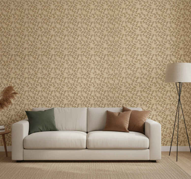 Lehtikuvioinen beige tapetti - Tenstickers