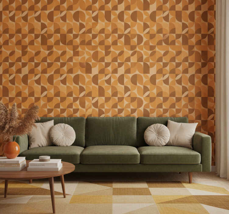 Retro orange figures orange wallpaper - TenStickers