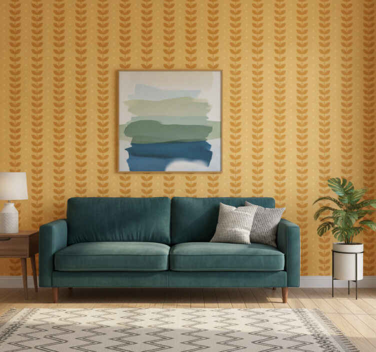 Papier peint orange motif feuilles - TenStickers