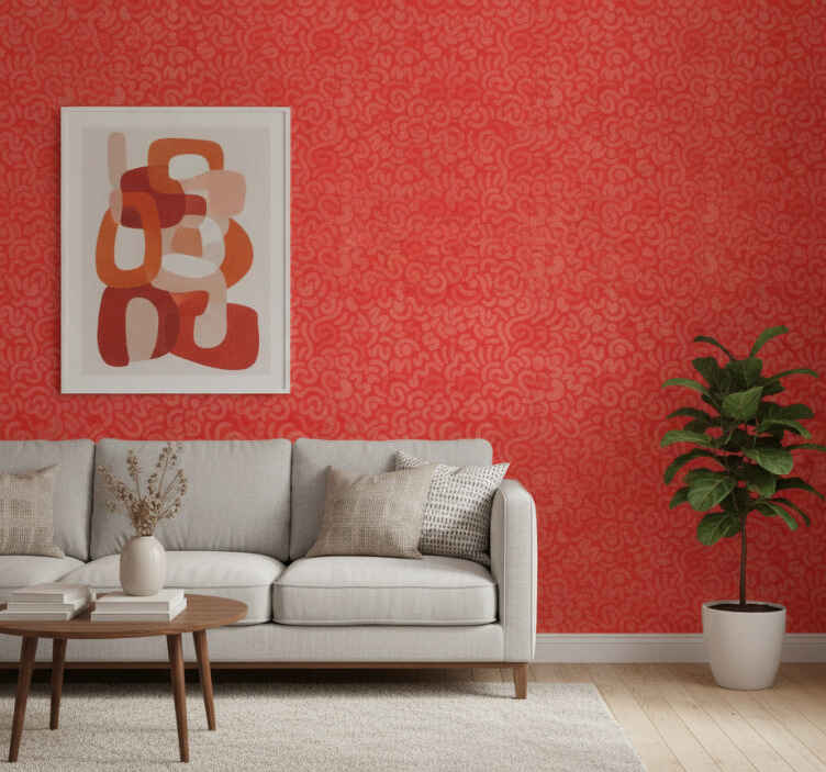 Rood behang abstracte ronde lijnen - TenStickers