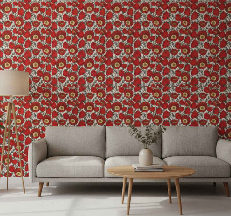 Papel tapiz rojo amapolas rojas clásicas - TenVinilo