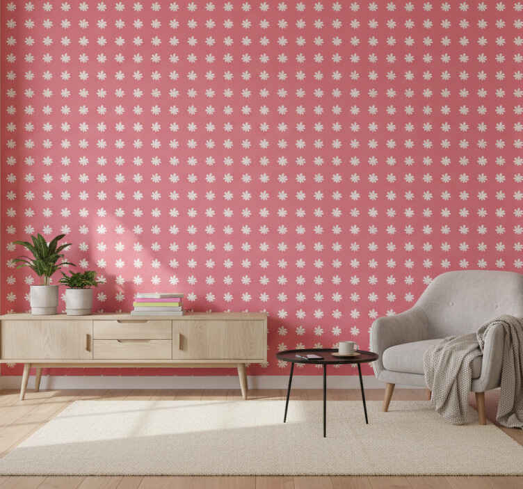 Tapet roșu cu model decorativ flori de margaretă roz - TenStickers