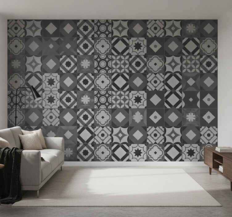 Black wallpaper black tiles - TenStickers
