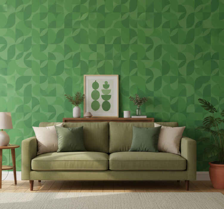 Zielona tapeta w stylu retro geometrycznym - TenStickers