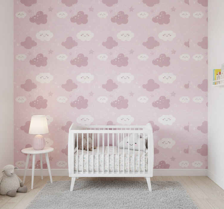 Papel pintado rosa fondo rosa con blanco feliz - TenVinilo