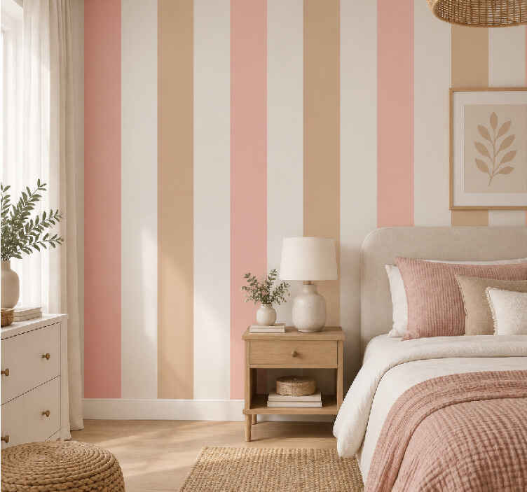 Papel pintado rayas verticales marrón y rosa pastel - TenVinilo