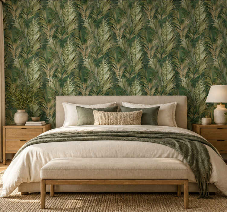 Papel pintado hojas pared de hojas verdes - TenVinilo