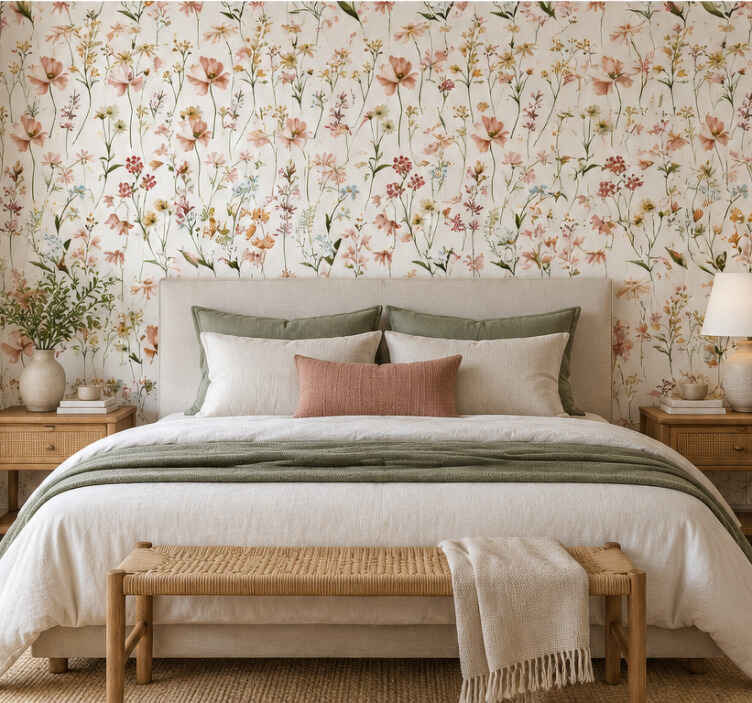 Leaf wallpaper with vibrant floral designs - TenStickers