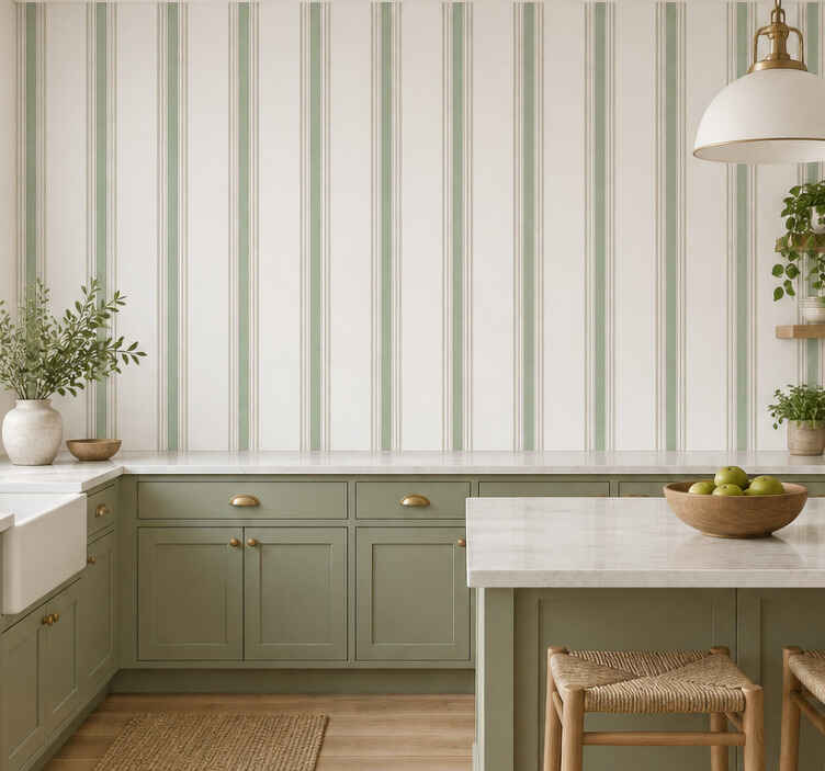 Papel tapiz cocina rayas verdes y beige - TenVinilo