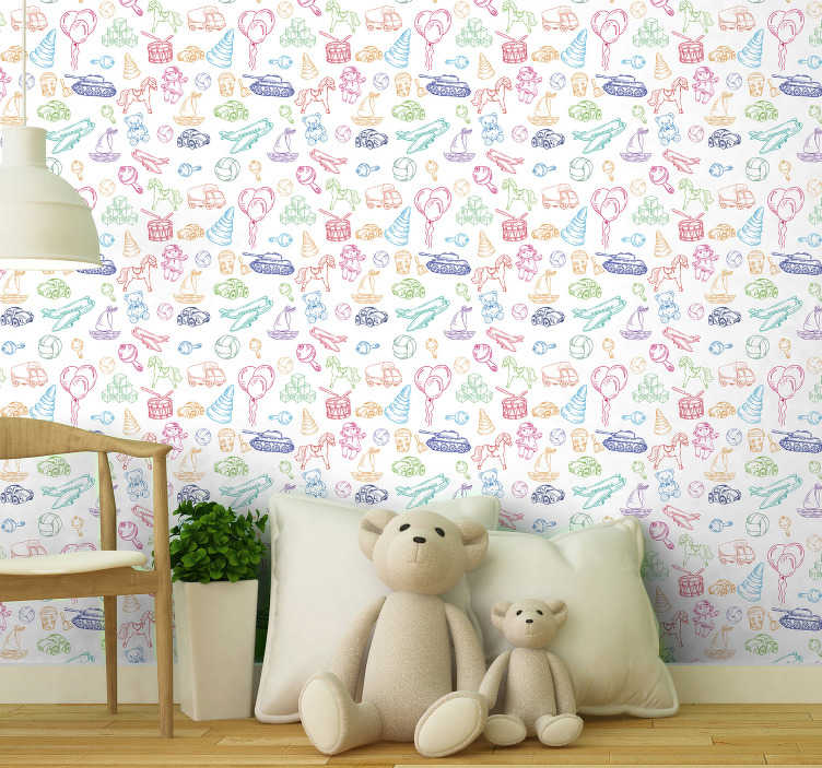 Papel pared infantil rosa con ovejas - TenVinilo