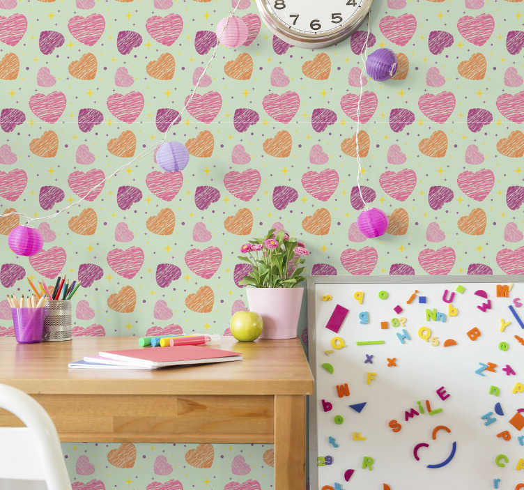 Pink Hearts Childrens Wallpaper Tenstickers
