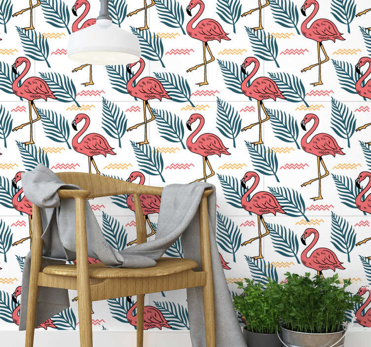 Tropical Leaves With Flamingos Animal Wallpaper Tenstickers
