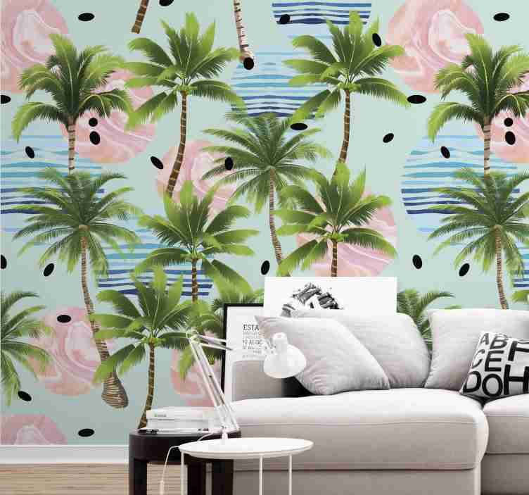 Palm Trees And Waves Nature Wallpaper Tenstickers