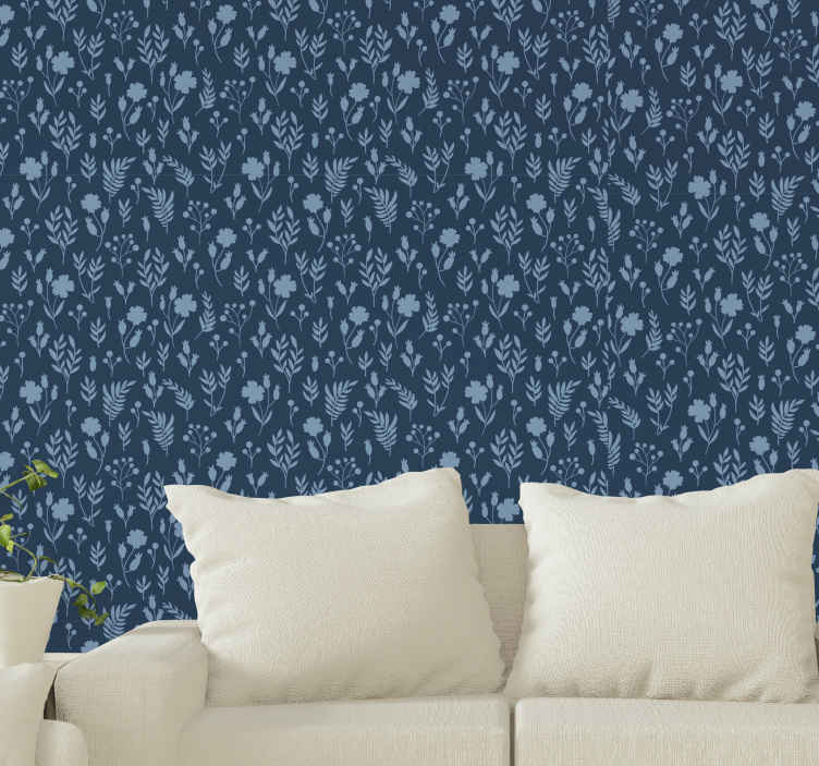 Blue floral pattern illustration Floral Wallpaper - TenStickers
