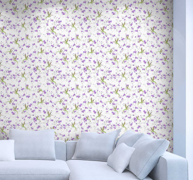 Colourful Hummingbird Grey Animal Wallpaper Tenstickers