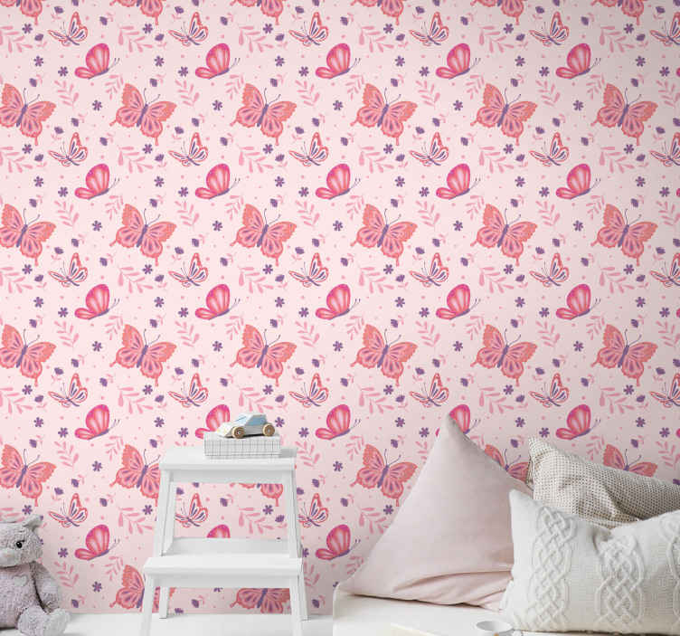 Papel Parede Borboletas Fundo Rosa Tenstickers 5122