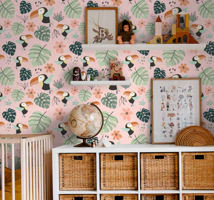 Papel pared infantil rosa con ovejas - TenVinilo