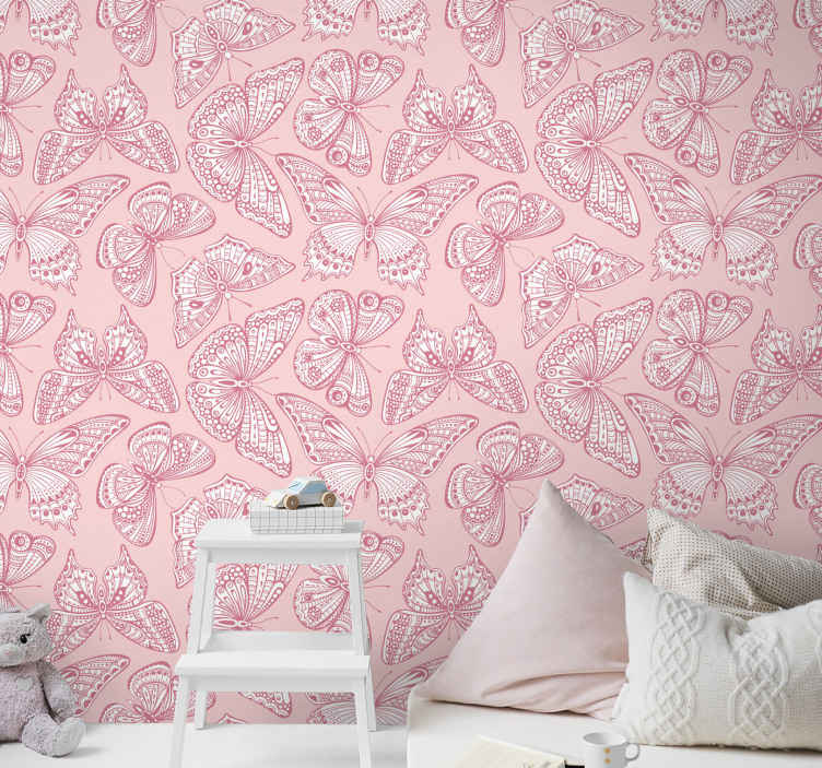 Scold Sense of guilt sponge Tapet dormitor fluture roz și alb - TenStickers