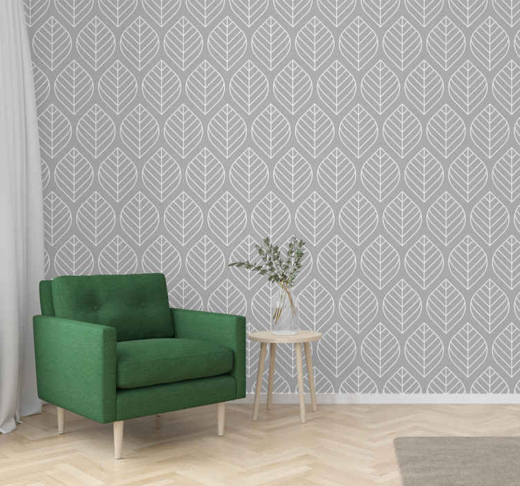 Scandic leaf style light grey Contemporary Wallpaper - TenStickers
