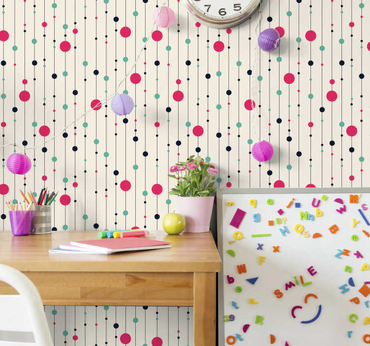 Papel pared infantil Puntos rosados y arcoiris de colores - TenVinilo