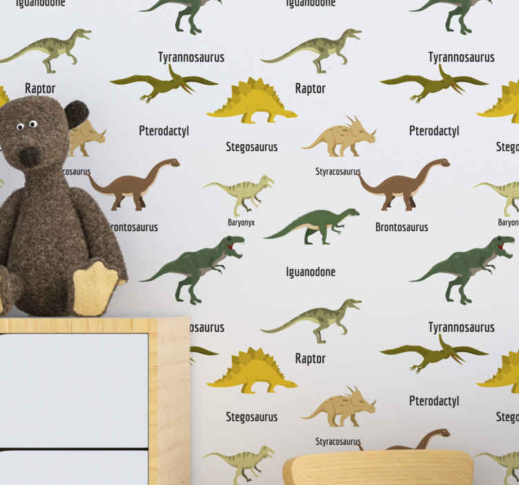 名前の子供の壁紙と現実的な恐竜 Tenstickers