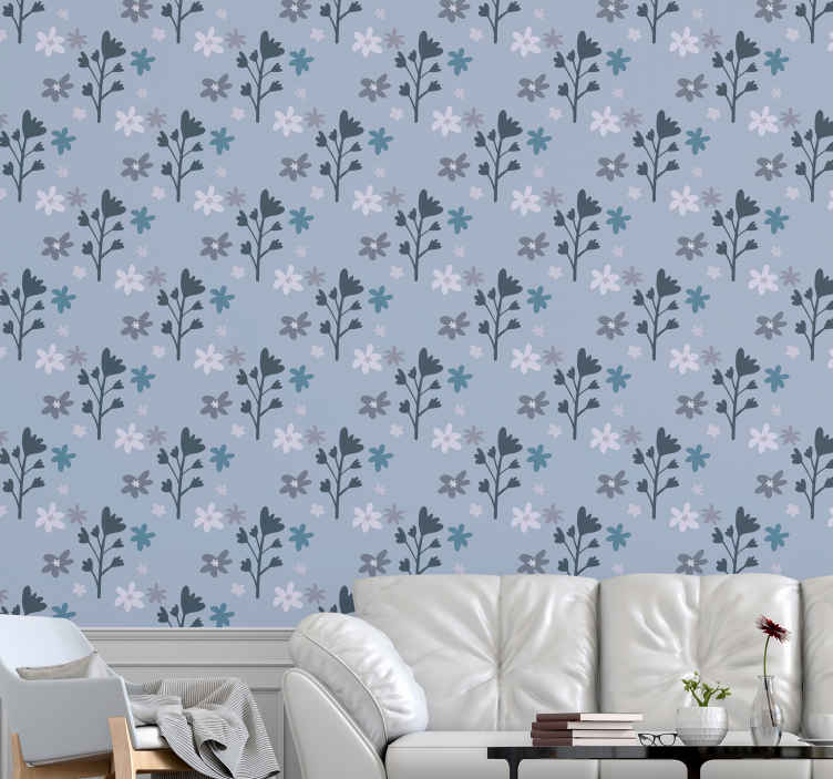 Blue foral abstract pattern Cool abstract wallpaper - TenStickers