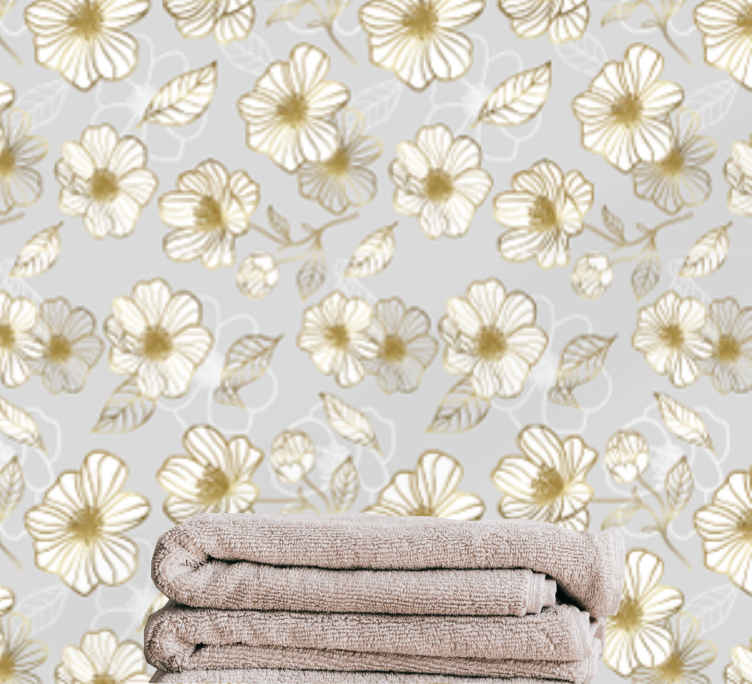 papel de parede flores Farinha dourada e branca - TenStickers