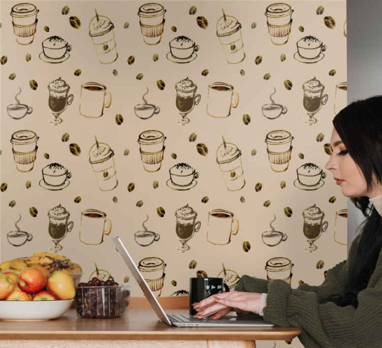 Coffee vintage pattern Kitchen Vinyl Wallpaper - TenStickers